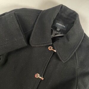 London Fog Black Wool Blend Toggle Coat‎ Women Size L Classic Winter Warm
